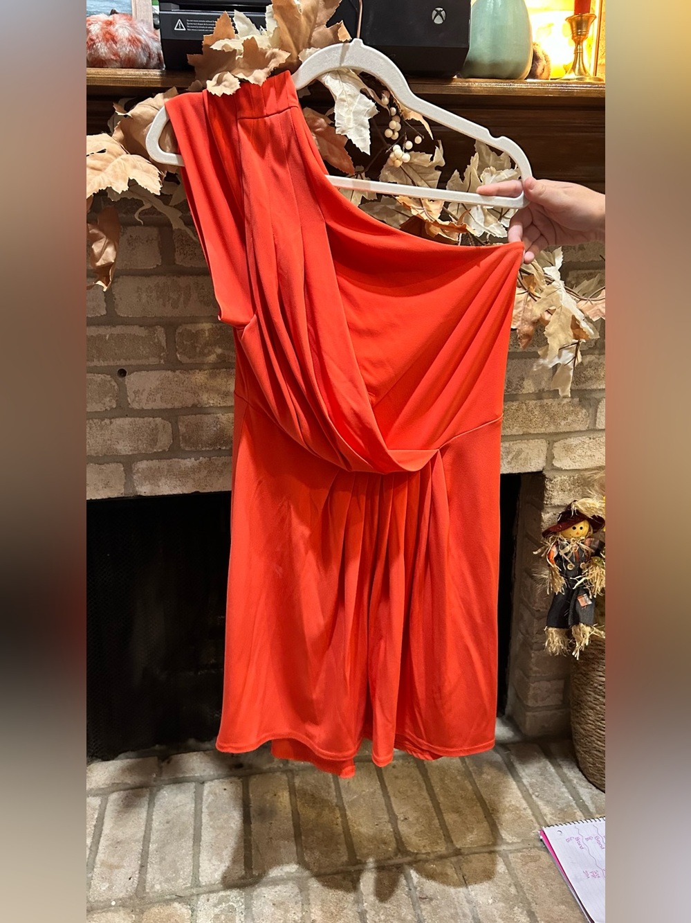 BCBGeneration One-Shoulder Orange-Red Draped Dress EUC